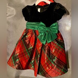 Bonnie Baby Festive Plaid Dress with Emerald Bow